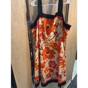 Cato Faux Wrap Floral Dress Black Trim Orange Pink White‎ Sleeveless 24W